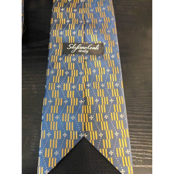 Stefano Conti High End Italian Silk Men's Tie Necktie 58" Silver & Gold NICE - Picture 6 of 8